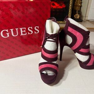 GUESS Burgundy and Pink Strappy Heels